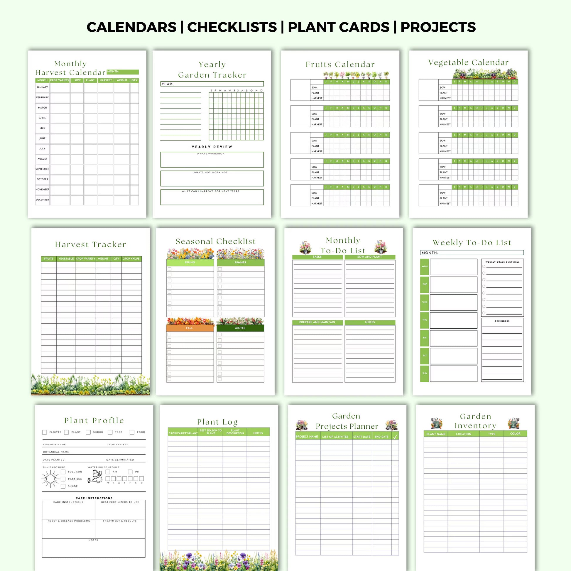 Printable Garden Planner |Garden Organizer | Square Foot Garden Planner | Plants Records | Gardening Checklist | Inventory | Plant Planner