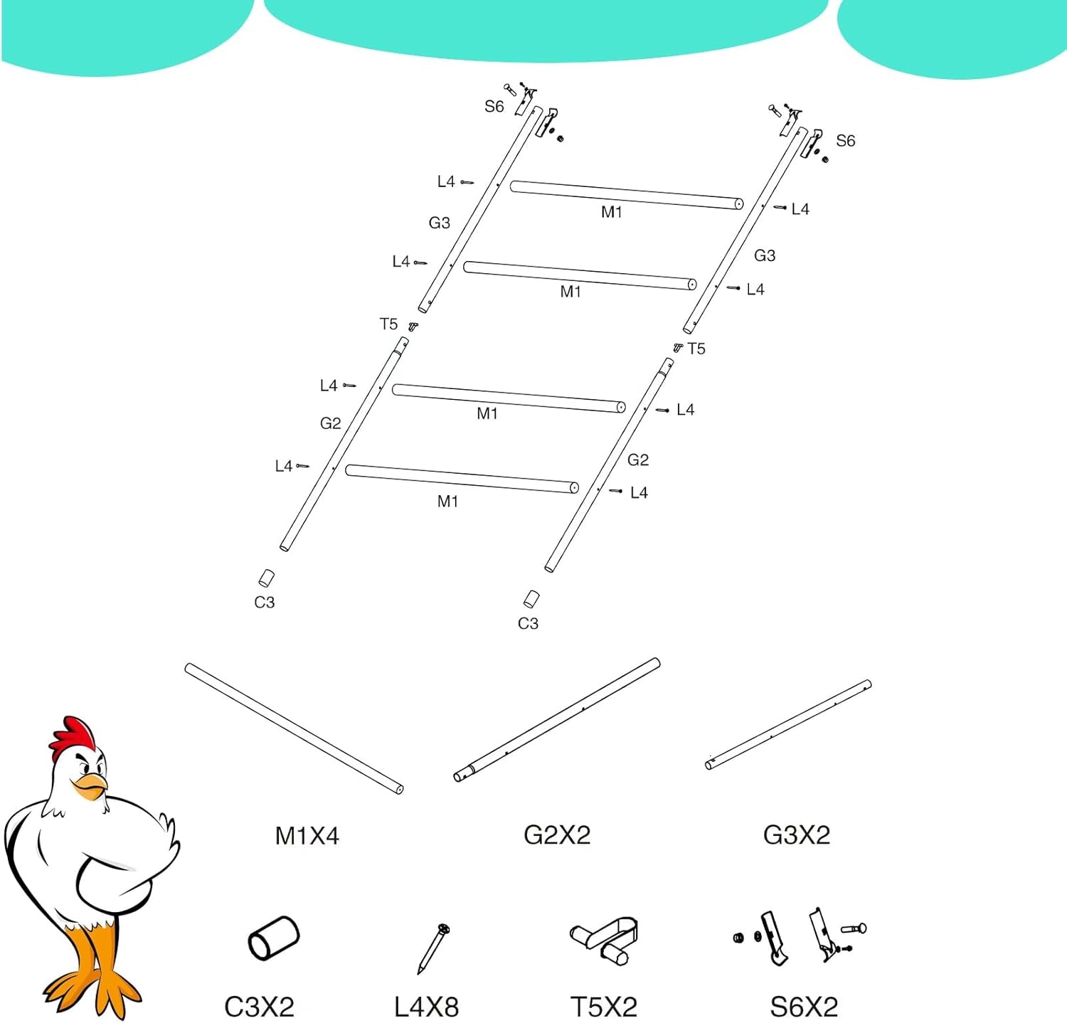 Chicken Perch Set for Chicken Coop, Chicken Roosting Ladder Sturdy and Easy Assembly Galvanized and Log Material, Chicken Roost Perfect for Backyard Poultry Funny Chicken Toys (40" W x 55" H)