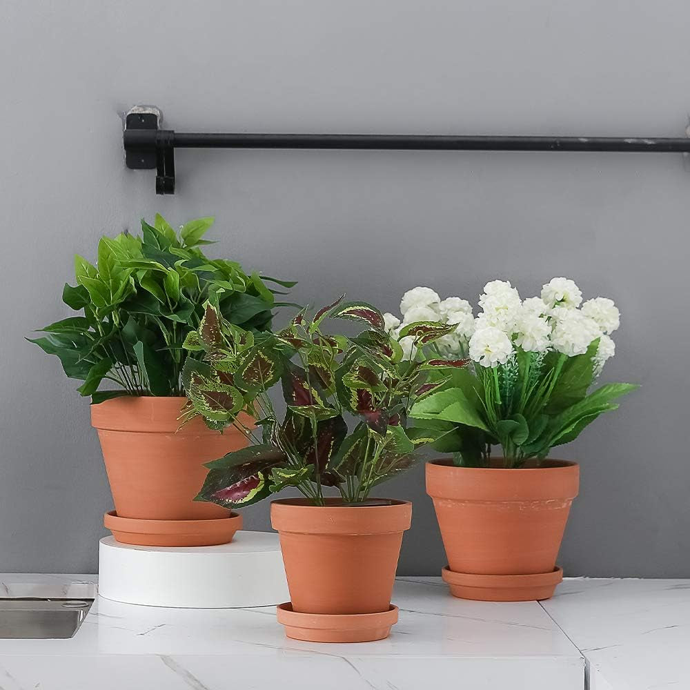 Large Terracotta pos with Drainage Hole and Saucers,Ceramic Clay Planter Pots for Indoor/Outdoor Plants,6 Inch & 7 Inch & 8 Inch,Set of 3