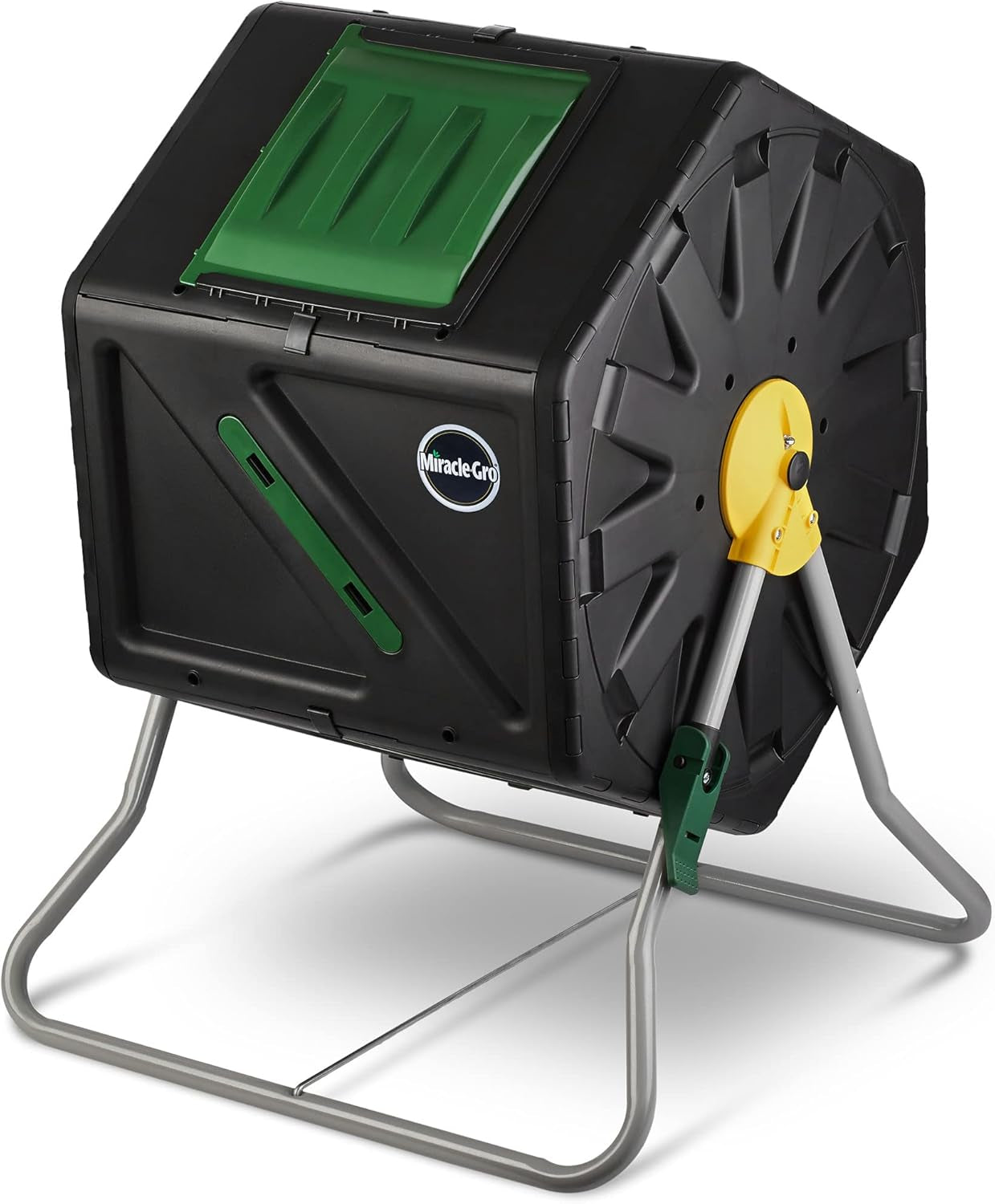 Compost Tumbler Single Chamber – Easy-Turn Composter Tumbler Outdoor for Fast Composting – Heavy-Duty Composting Bin with 1 Sliding Door (1 x 27.7 Gallon / 105 Liter)