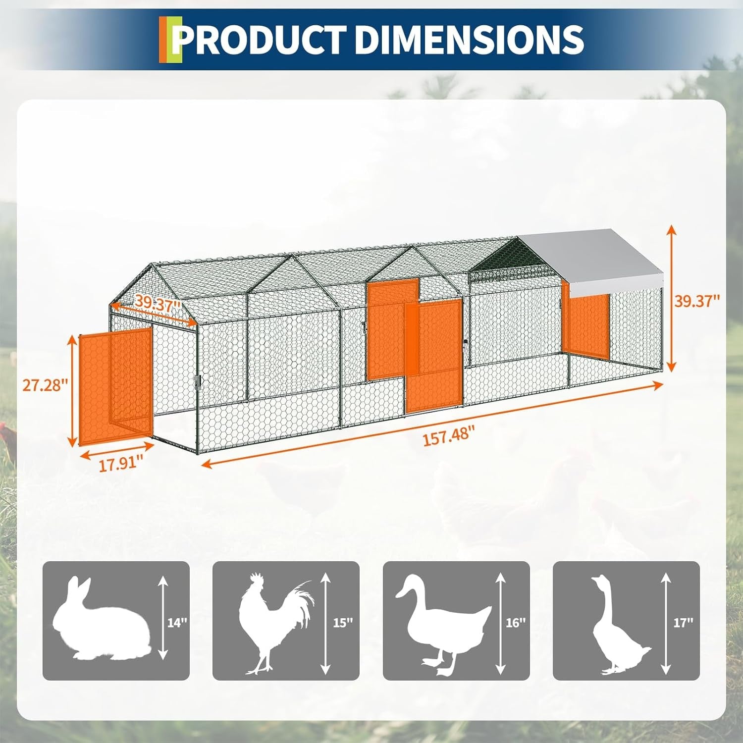 Metal Chicken Coop Walk In Chicken Run Outdoor Hen House Habitat Cage W/ Cover