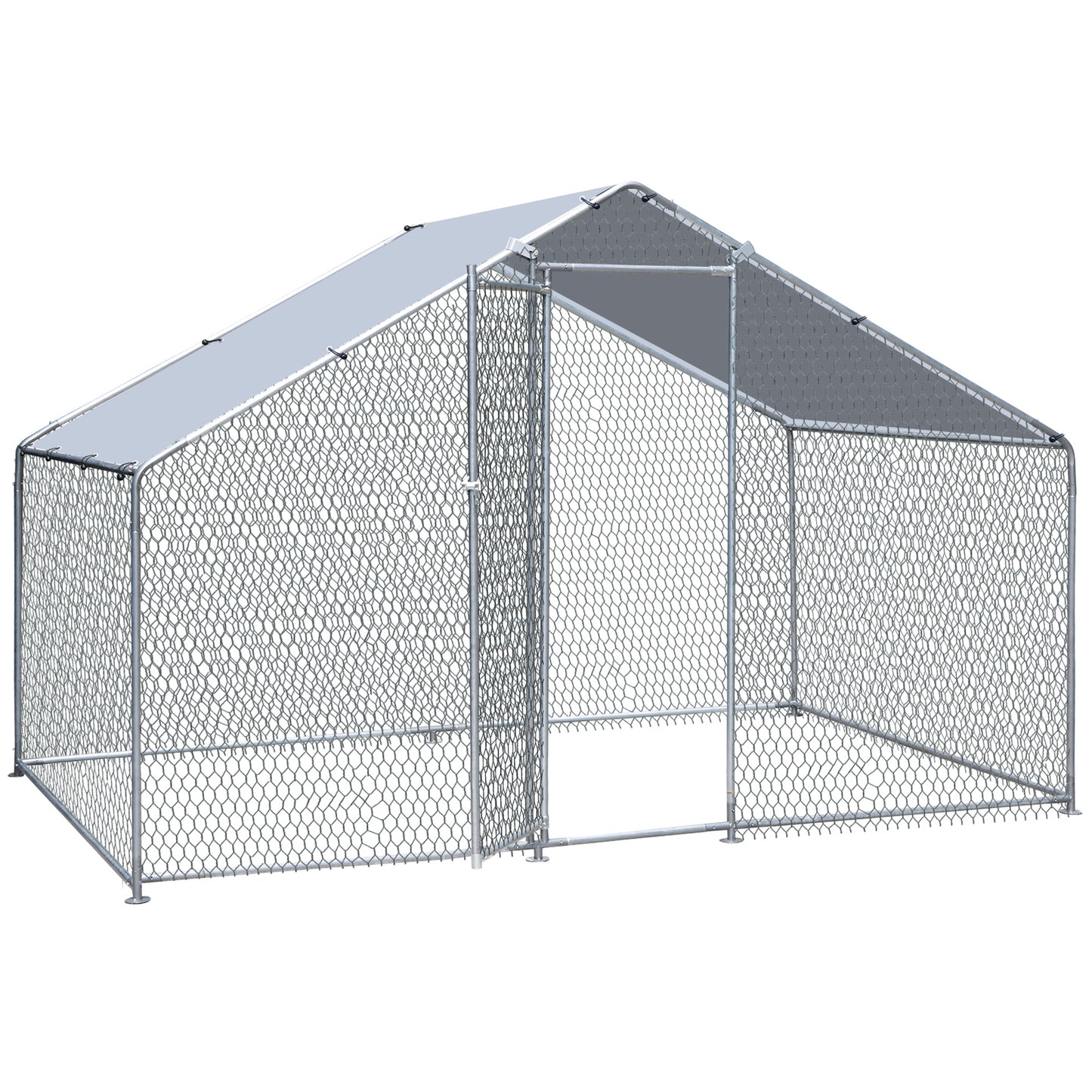 10x6FT Metal Chicken Coop Walk-in Poultry Cage Chicken Runs with Roof Cover Yard