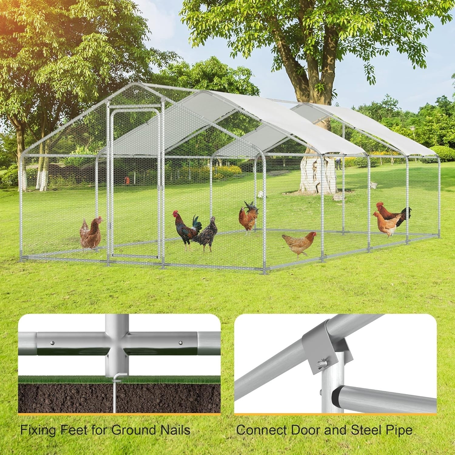 Large Metal Chicken Coop,Walk-in Hen House w/Cover,Poultr