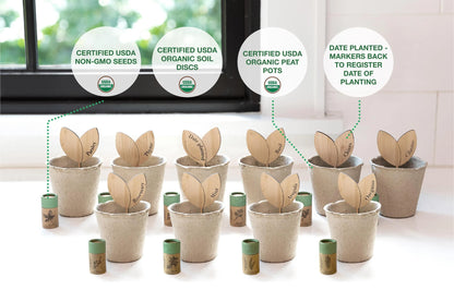 FLEUR DU BIEN Indoor Herb Garden Starter Kit, 6 Gardening Seed Pack with Plant Markers, Growing pots, Soil Discs