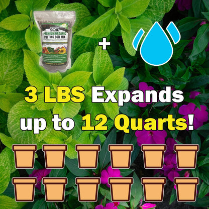 Organic Potting Soil | Ready to Plant Coco Coir Fully Loaded with Nutrients | 3 LBS Bag Expands to 12 Quarts of Indoor Outdoor Soil for Gardens & Plants | Incl Worm Castings, Perlite