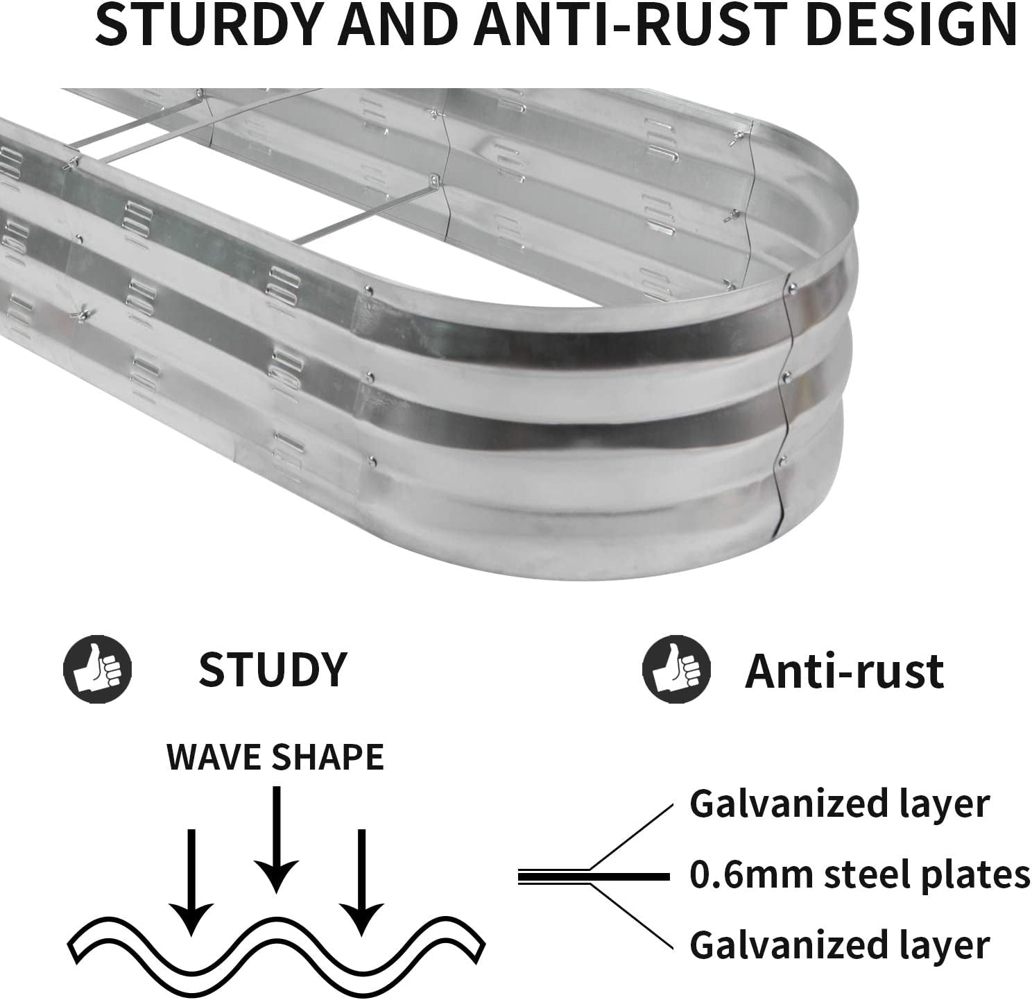 Raised Garden Bed Kit for Vegetables Flower Galvanized Metal Planter Boxs Designed for Easy DIY and Cleaning Not Twist Or Rot (Silver)