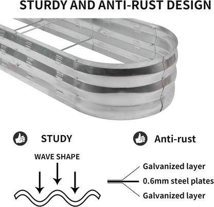 Raised Garden Bed Kit for Vegetables Flower Galvanized Metal Planter Boxs Designed for Easy DIY and Cleaning Not Twist Or Rot (Silver)
