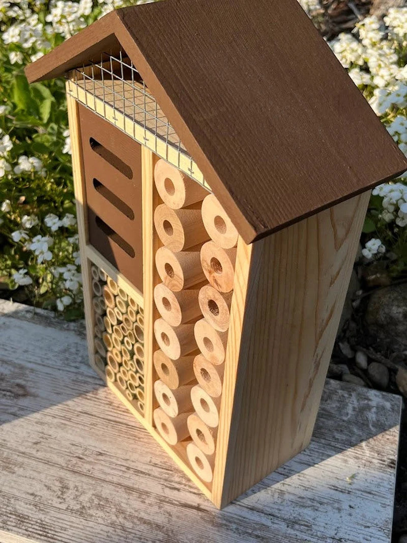 Sunny Pollinator Hotel: Native Bee House, Organic Gardening Gift