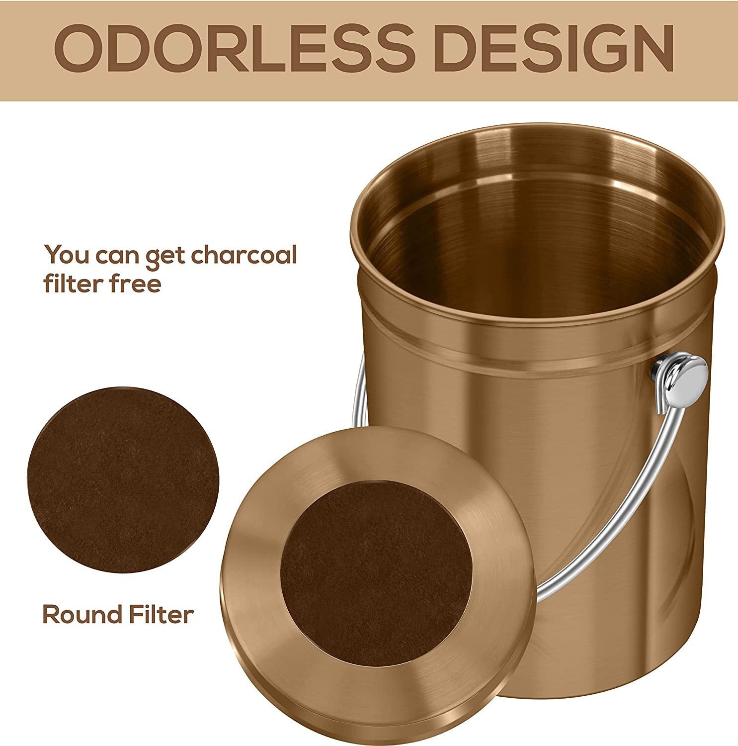 Compost Bin with Lid and 1.3 Gallon Compose Spare Charcoal Filter Utopia Kitchen