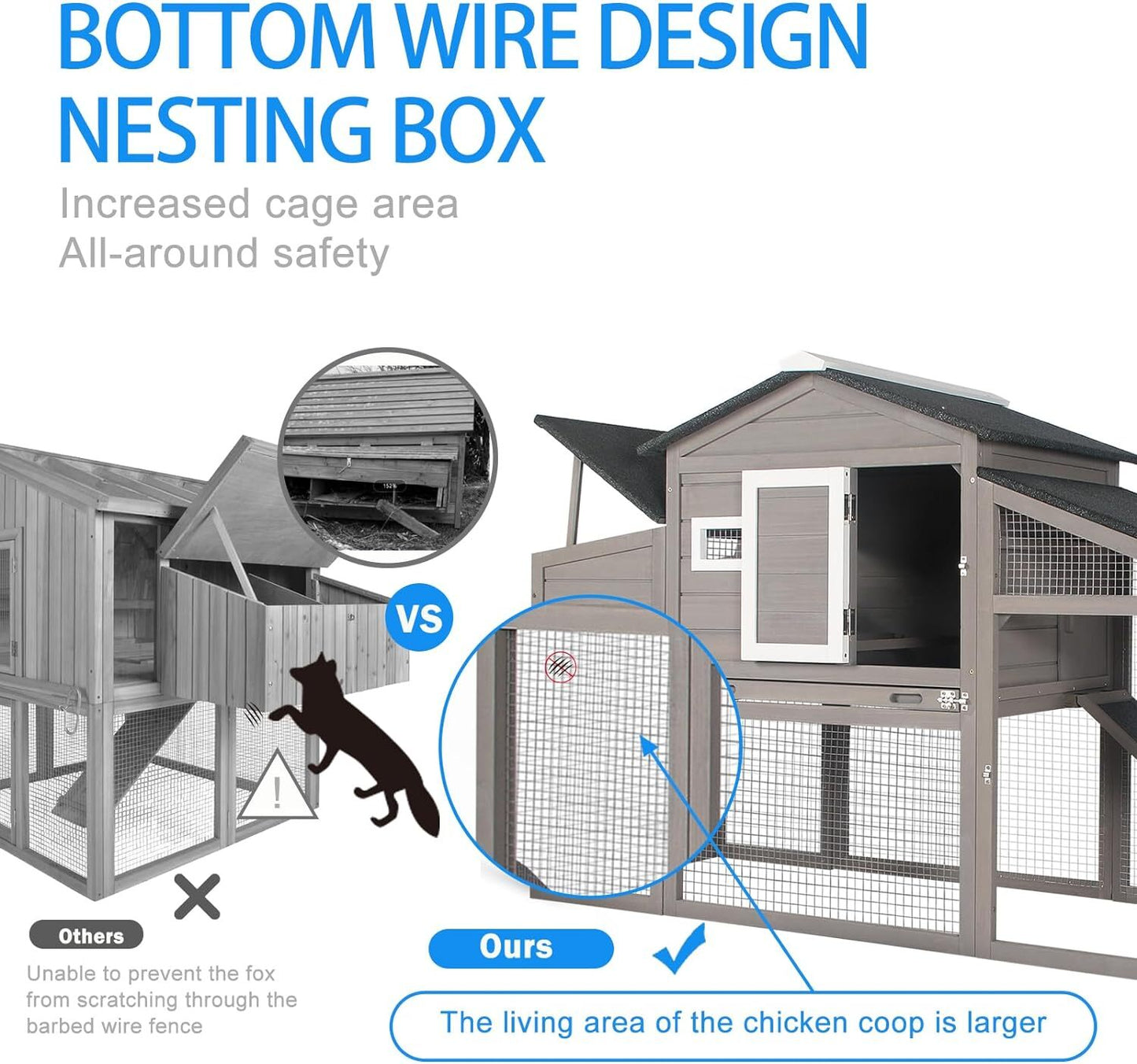 PetsCosset Chicken Coop Wooden Backyard Hen House with Run Nesting Box & Trays