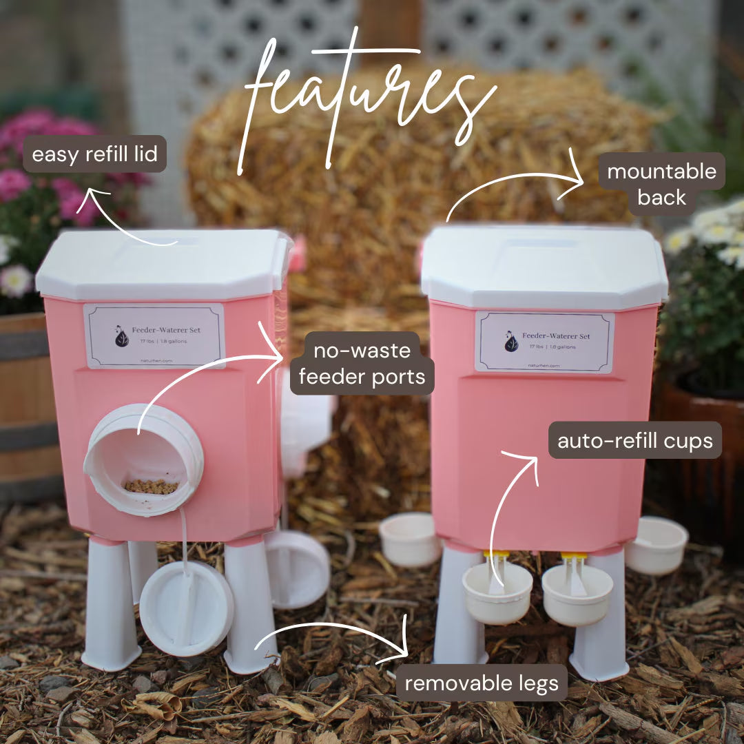 Cottage Pink Chicken Feeder Waterer Set