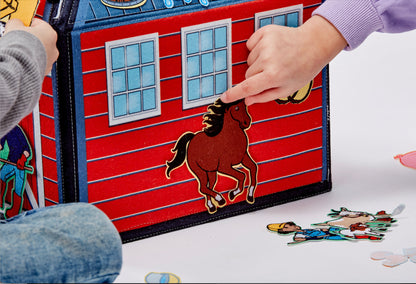 Award-Winning Early Language-Building Reversible Felt Playset. Interactive Felt Farm Toy: Fun, Sensory. Can be used flat or 3-D. 35 pcs.