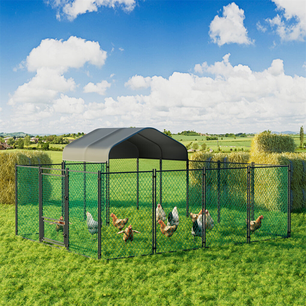 Heavy Duty Metal Chicken Coop Outdoor Metal Walk-in Hen House w Waterproof Cover