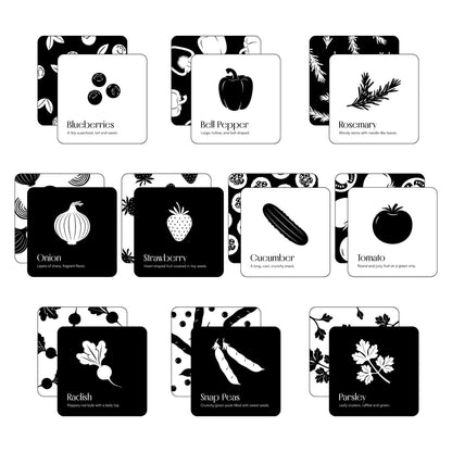 Garden for Baby Art Cards High Contrast Baby Flash Cards, Black and White Newborn Toy, Montessori Tummy Time, Foodie Baby Shower Gift