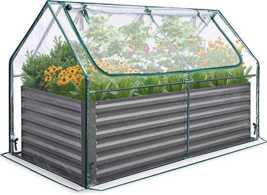 Raised Garden Bed Galvanized Raised Beds for Gardening Vegetables with Cover 6x3x2 ft Tall Metal Planter Box Outdoor Use (Clear)