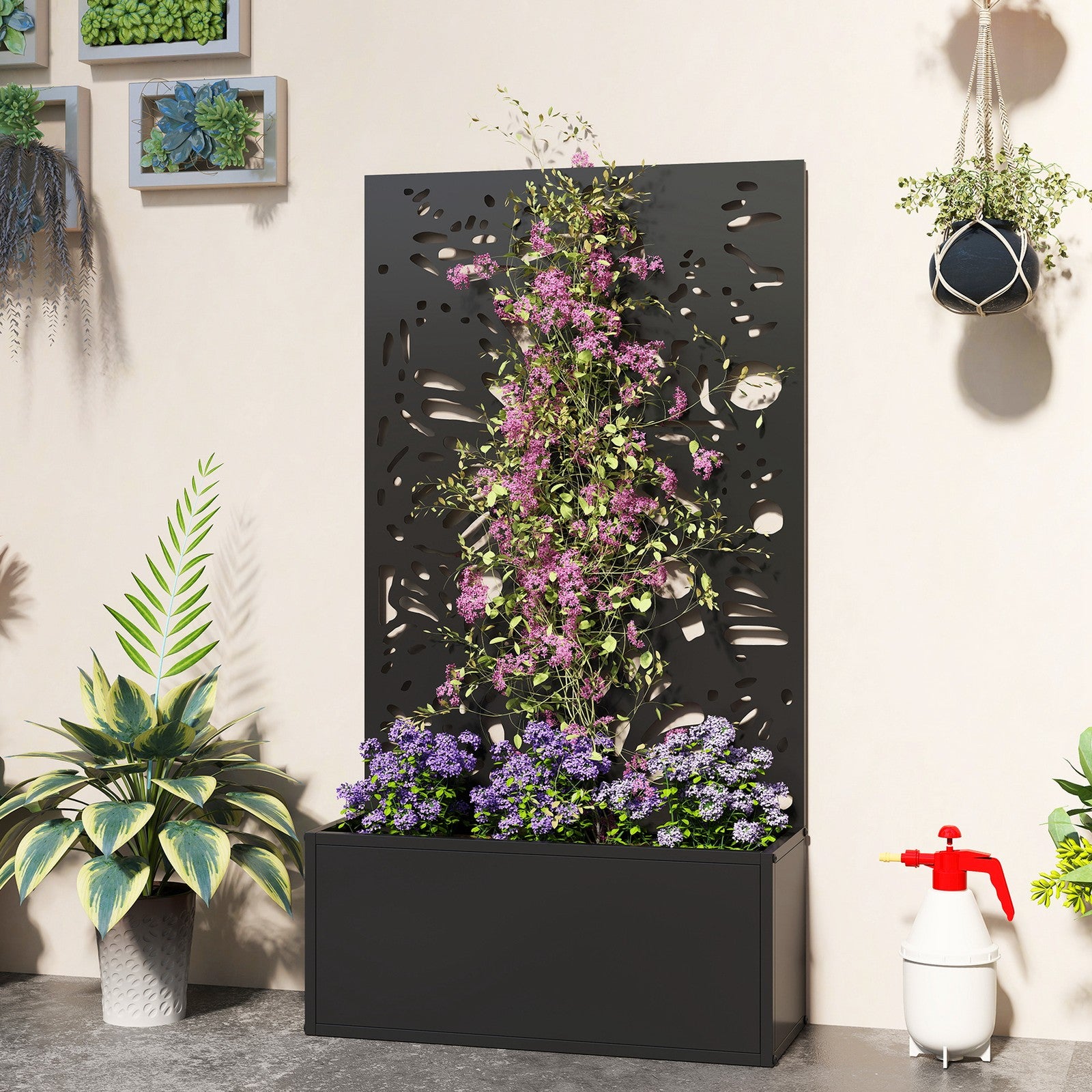 Metal Raised Garden Bed with Trellis, Outdoor Planter Box