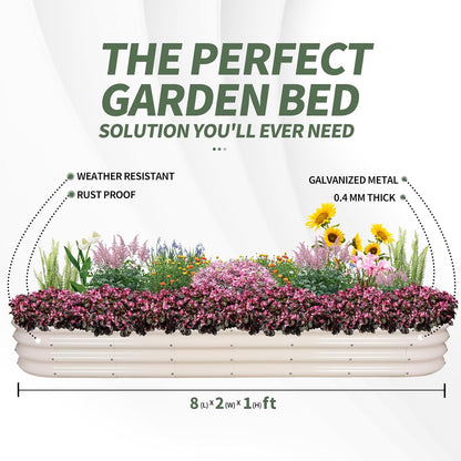 Galvanized Raised Garden Bed- Planter Garden Boxes Outdoor, Raised Beds for Gardening, 8x2x1ft Metal Garden Bed Kit for Vegetables Flower, Planter Raised Beds with Protective Tape & Tools.White