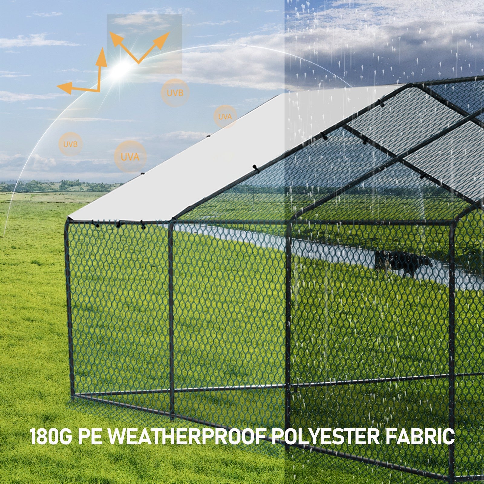Metal Chicken Coop 6.5/10/13/20 FT Large Walk-in Hen Cage House with Cover Roof