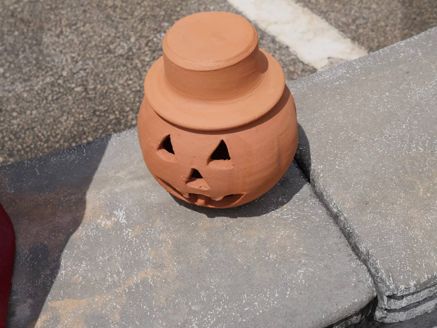 Clay Jack-o'-lantern Pumpkin with Hat 1 Quart Terra Cotta from Craven Pottery