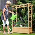 SLSY Raised Garden Bed with Trellis Wood Planter Box w/Hanging Roof Side Trellis