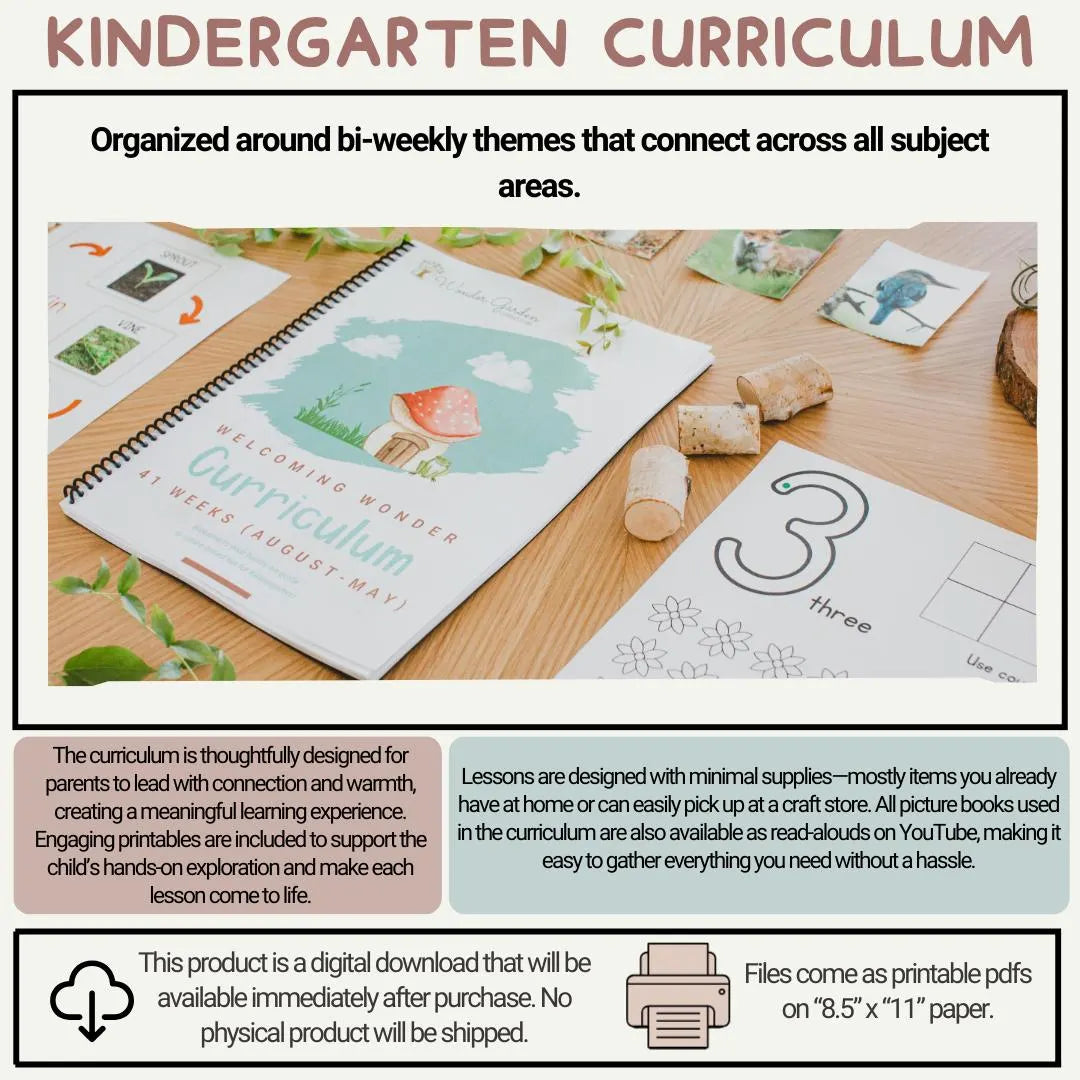 Nature-based Kindergarten Homeschool Curriculum: Secular, Whole-child focus, Hands-on