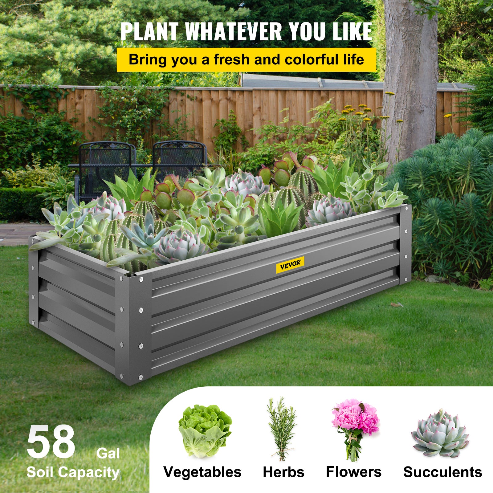VEVOR Galvanized Raised Garden Bed Planter Box for Plant Flower Vegetable