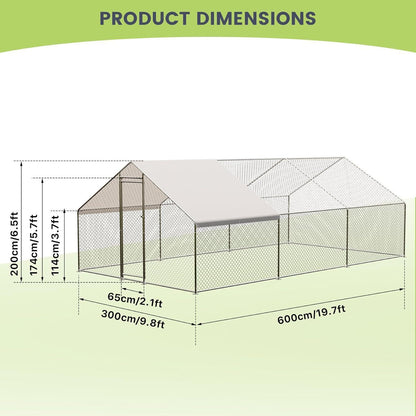 20FTx10FT Walk-in Chicken Coop Poultry Cage Hutches Pet House Chicken Run Cover
