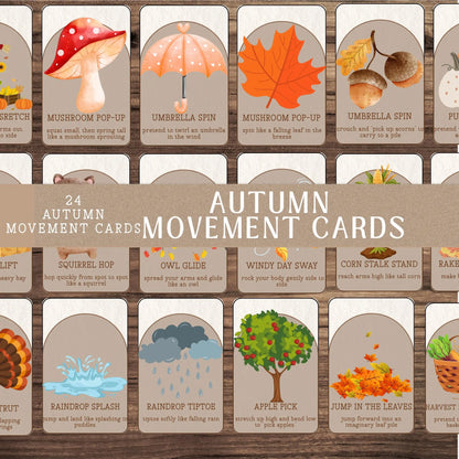 Autumn Movement Cards for Circle Time | Montessori Fall Movement Flashcards for Classrooms, Homeschool, Preschool (PDF Printable)