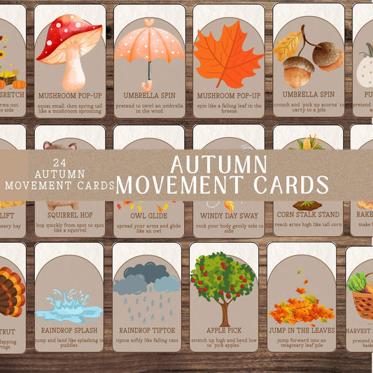 Autumn Movement Cards for Circle Time | Montessori Fall Movement Flashcards for Classrooms, Homeschool, Preschool (PDF Printable)