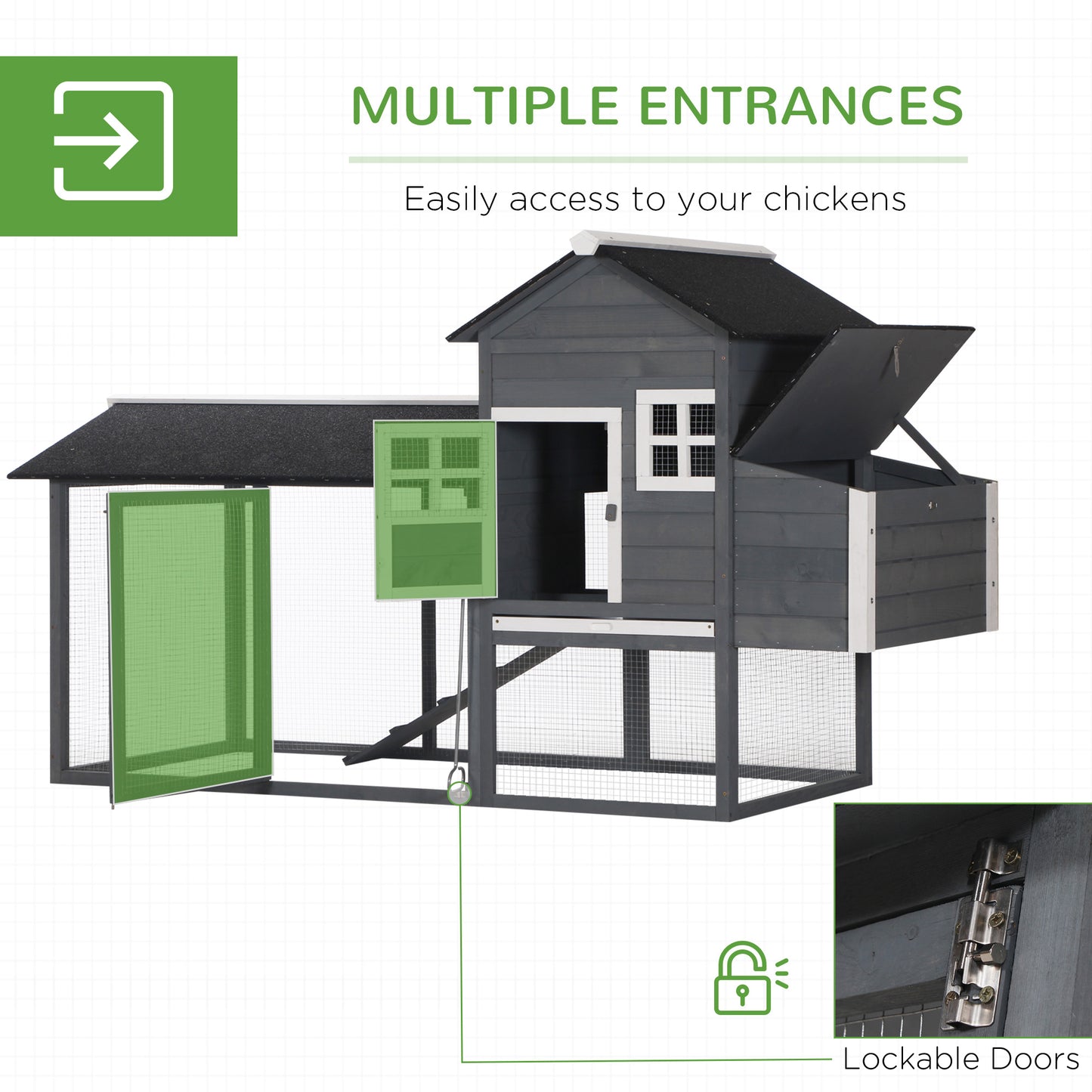 PawHut 84'' Chicken Coop Deluxe Wooden House Hen Backyard Poultry Hutch Run Box