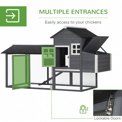PawHut 84'' Chicken Coop Deluxe Wooden House Hen Backyard Poultry Hutch Run Box