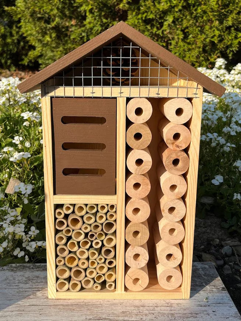 Sunny Pollinator Hotel: Native Bee House, Organic Gardening Gift