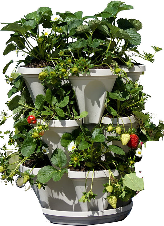 3 Tier Stackable Garden,Indoor,Outdoor Vertical Planter Set,Self Watering Tiers From Top Down,Smart Planting Pots,Used for Strawberries Herbs Peppers Flowers and Succulents (Stone)