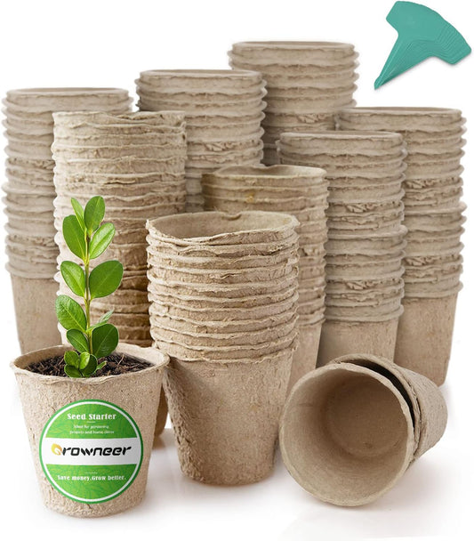 120 Packs 3 Inch Peat Pots Plant Starters for Seedling with 15 Pcs Plant Labels, Biodegradable Herb Seed Starter Pots Kits, Garden Germination Nursery Pot