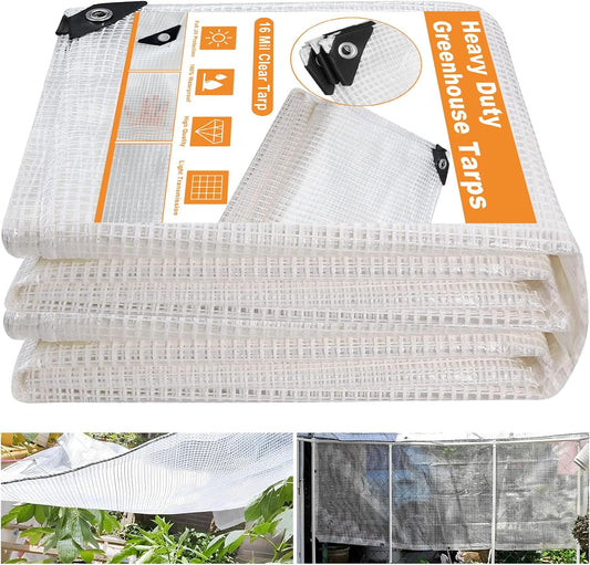 16 Mil Greenhouse Cover,Clear Plastic Tarps Heavy Duty Waterproof 20X30,Uv Resistant Poly Clear Tarps with Grommets, Greenhouse Heavy Duty Tarp for Gardening, Farming, Nursery, Garden