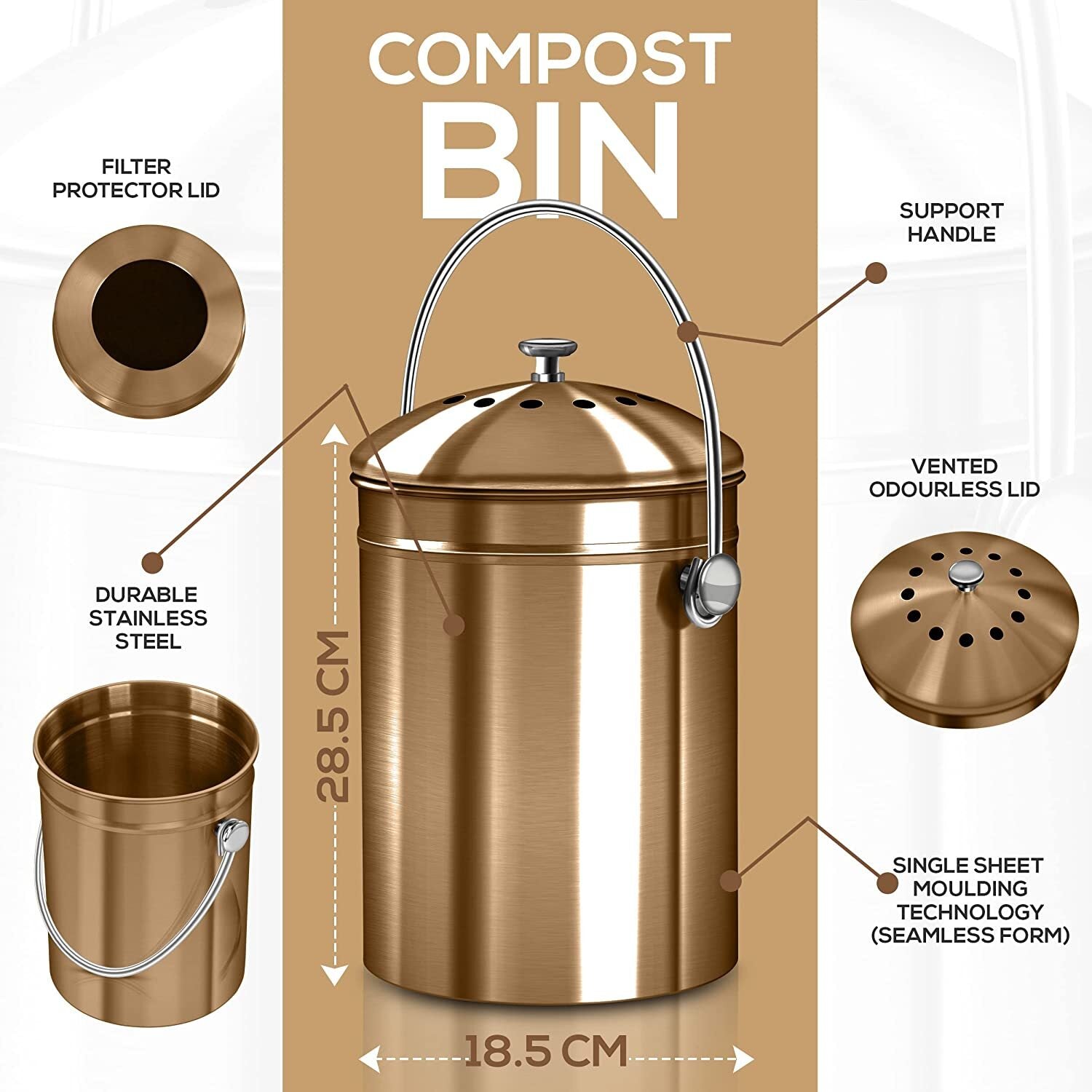 Compost Bin with Lid and 1.3 Gallon Compose Spare Charcoal Filter Utopia Kitchen