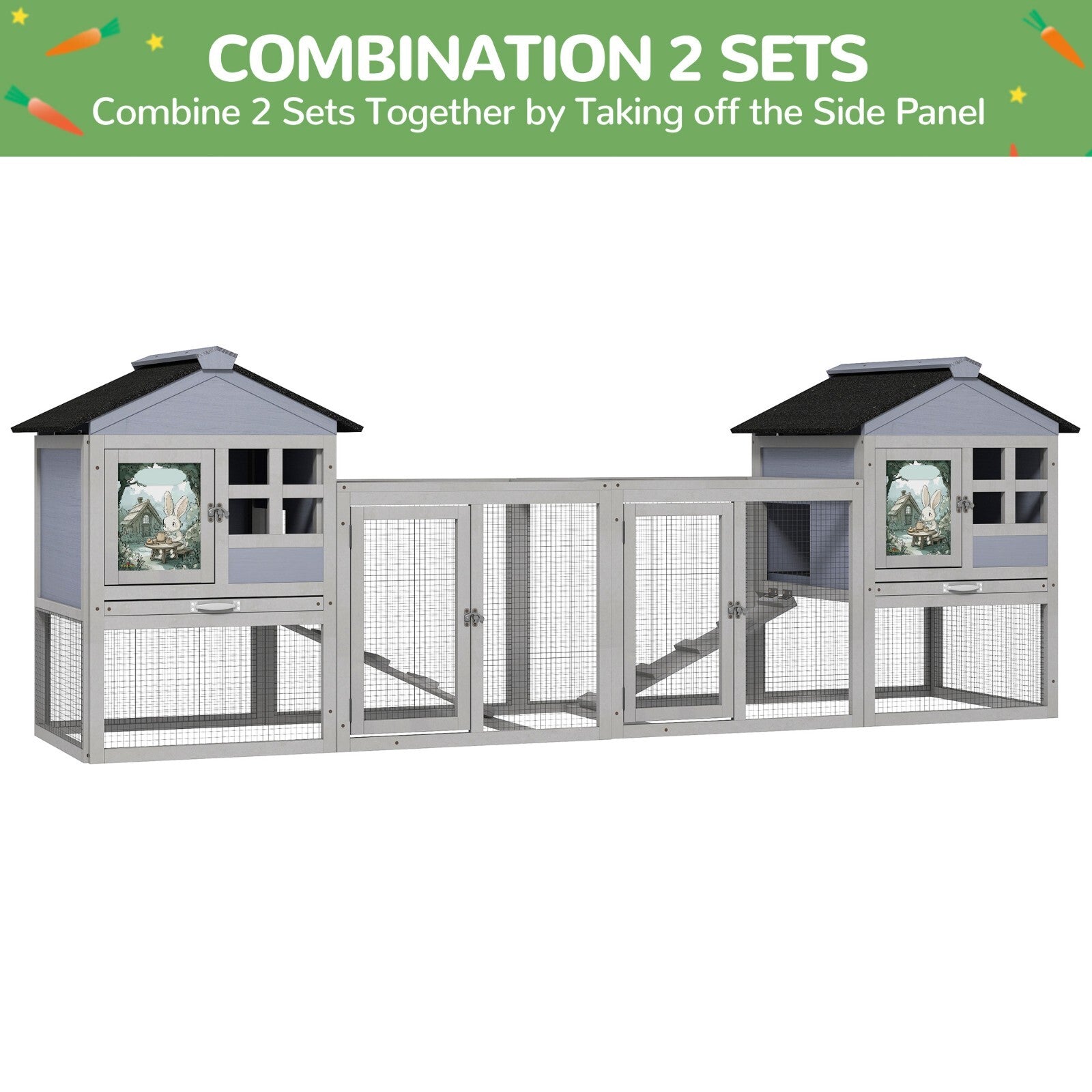 48"L Wooden Rabbit Hutch Large Chicken Coop W/ Removable Tray&Roof In/Outdoor