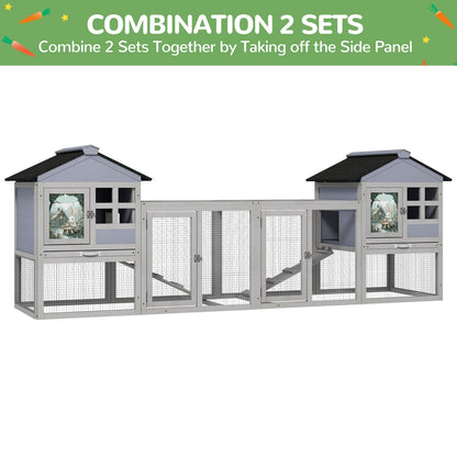 48"L Wooden Rabbit Hutch Large Chicken Coop W/ Removable Tray&Roof In/Outdoor
