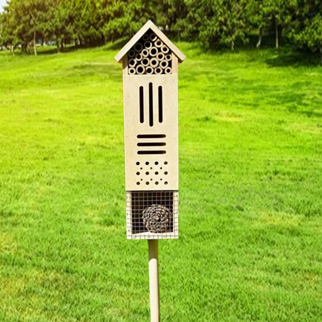 Best-Seller Wooden Insect Hotel for Bees, Butterflies, & Ladybugs, Hangable or Stakable Garden Beehive Gift