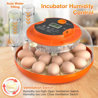 18 Egg Incubator with Automatic Egg Turning and Humidity Control, Incubators for Hatching Eggs, Chicken, Ducks, Goose, Pigeon, Quail, Parrot Incubator for Farm, Lab, Science Classroom, Home (Orange)
