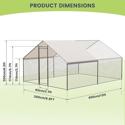 20 x10ft Walk-in Metal Chicken Coop Poultry Cage Pet House w/ Chicken Run Cover