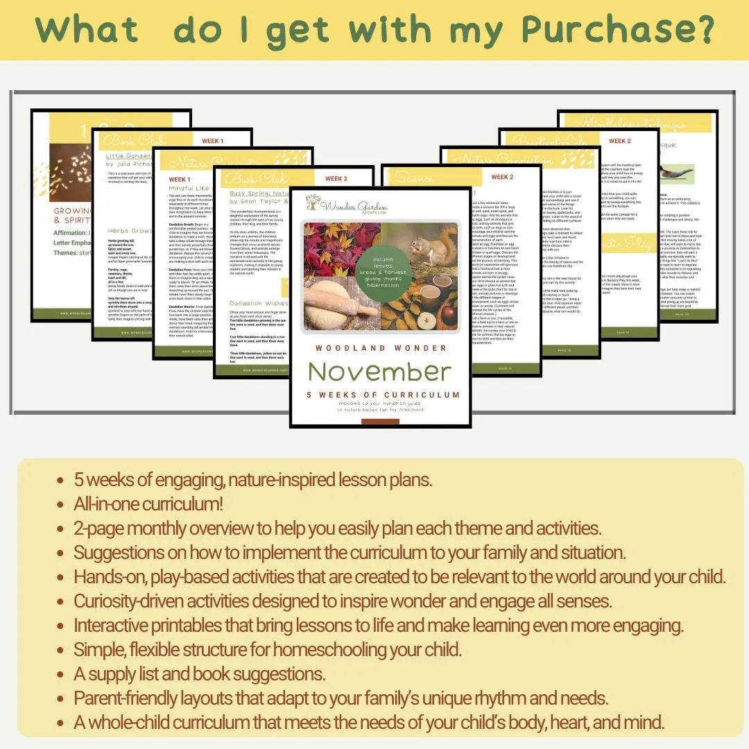 November Preschool Curriculum for Homeschoolers: Secular, Whole-child focus, Hands-on