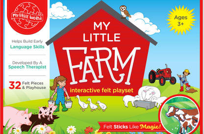 Award-Winning Early Language-Building Reversible Felt Playset. Interactive Felt Farm Toy: Fun, Sensory. Can be used flat or 3-D. 35 pcs.