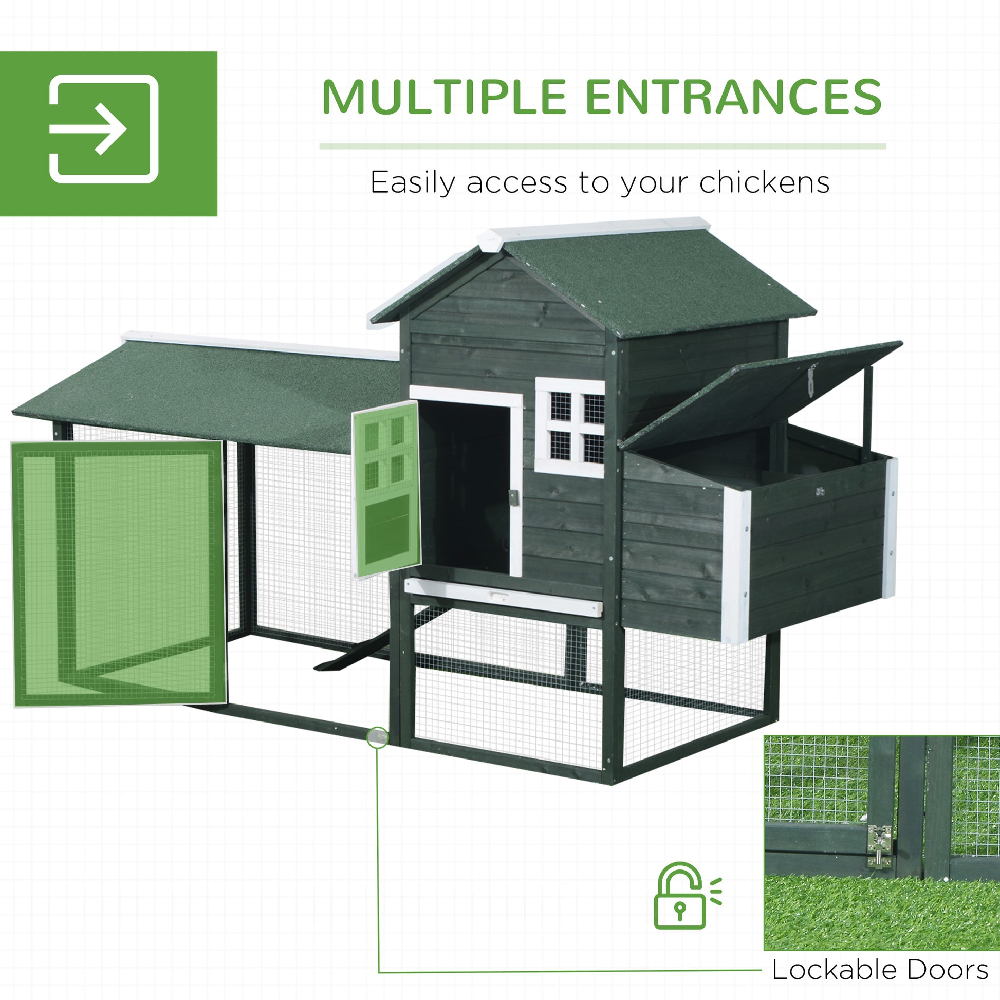 PawHut 84'' Chicken Coop Deluxe Wooden House Hen Backyard Poultry Hutch Run Box