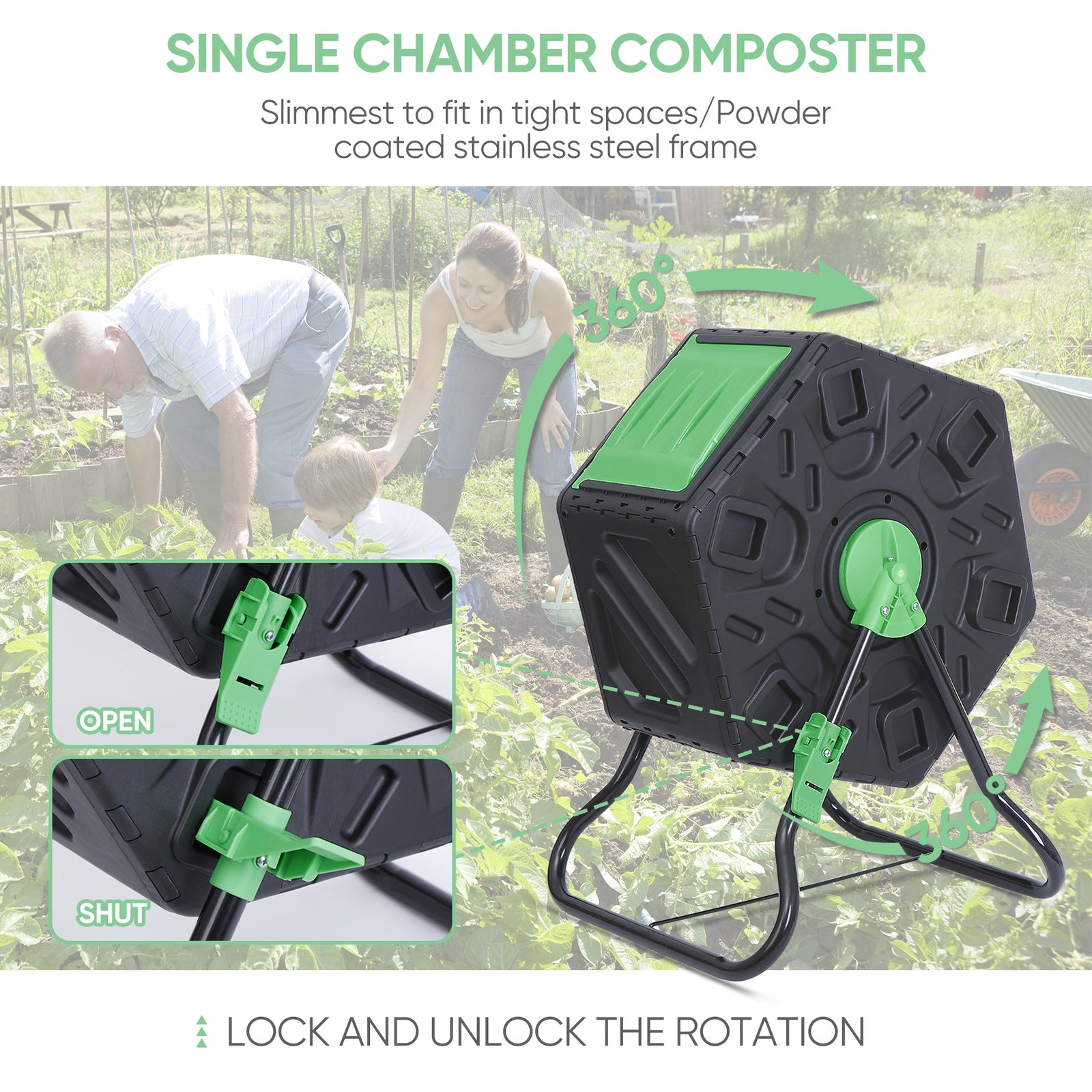 18.5 Gal Compost Bin Compost Tumbler Single Chamber Composter Outdoor Garden