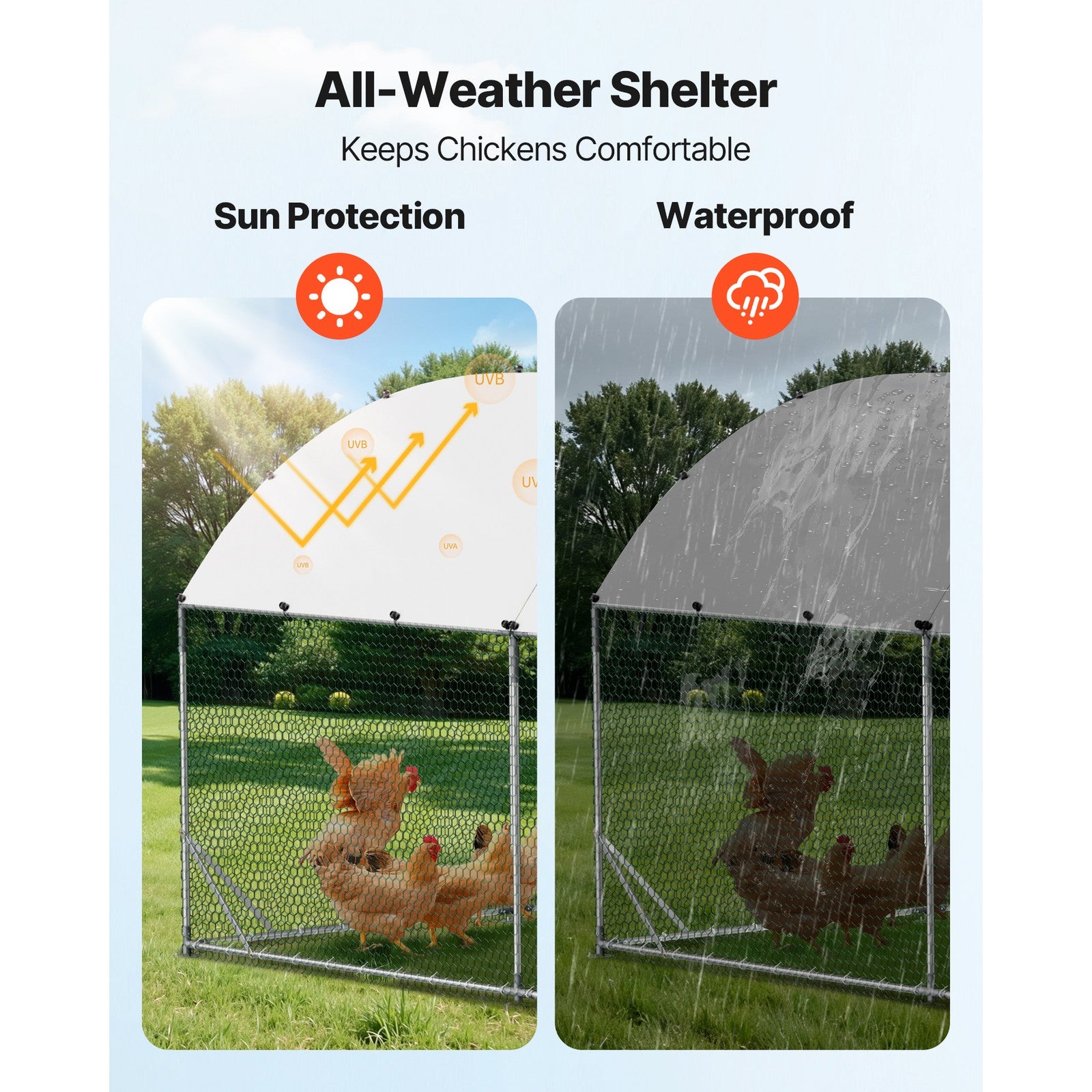 Uimoso Large Metal Walk-in Chicken Coop with Dome Roof, 9x25x6.6 ft Poultry Run