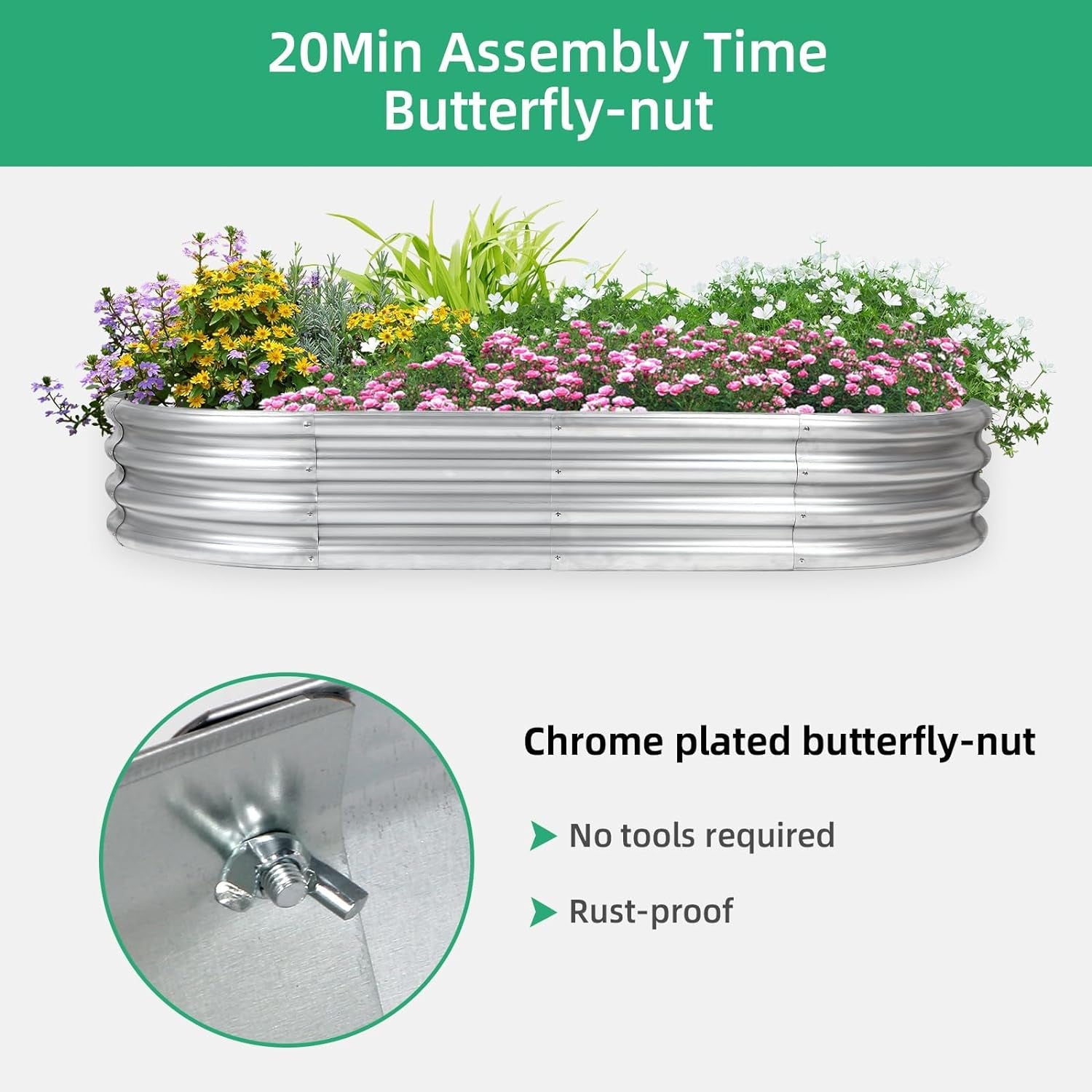 Thickening Galvanized Raised Garden Bed Kit, Tools Free Assembly Planter Box for Outdoor, Oval Larger Space Garden Bed Planter for Herbs, Vegetables, Fruits (Silvery, 6X3X1)