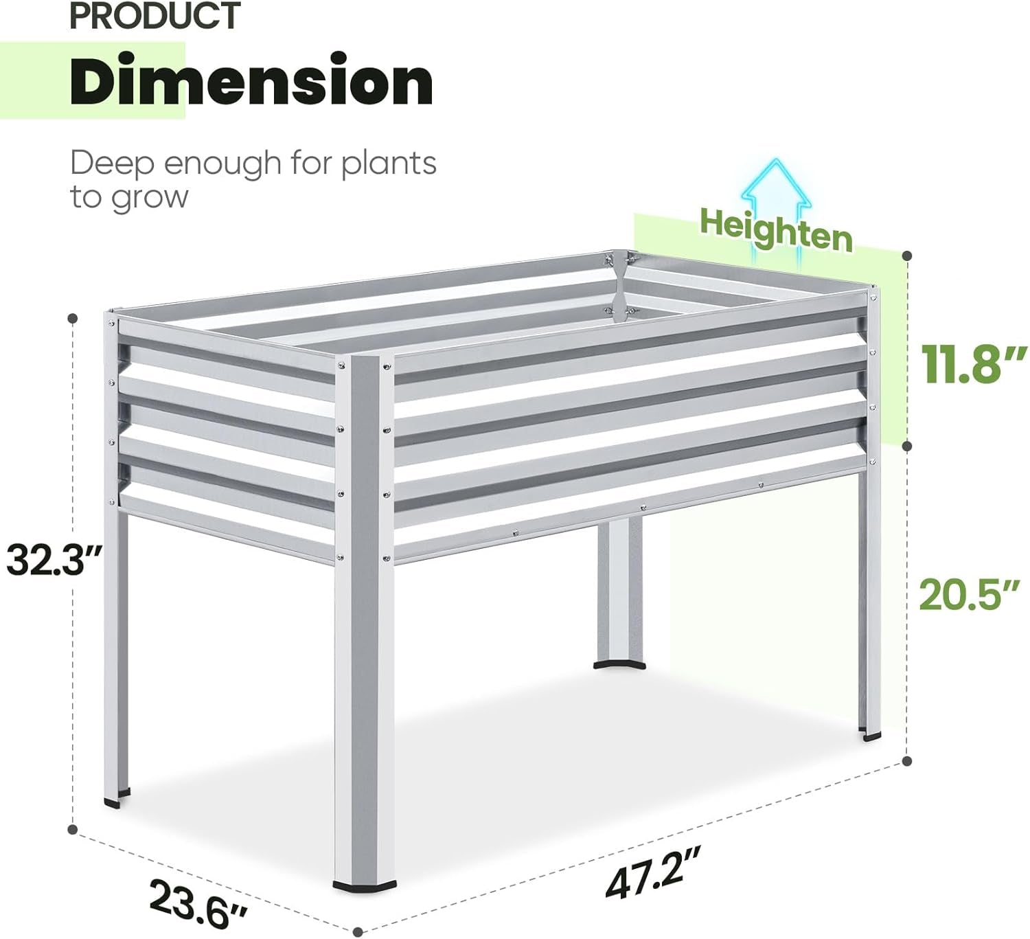 Large Raised Garden Bed with Legs Galvanized Elevated Planter Box 48×24×30 in for Backyard, Patio, Balcony, 400Lb Capacity, Silver