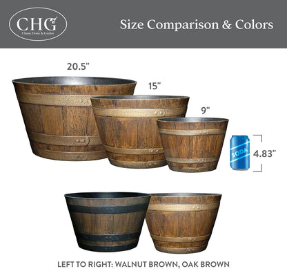 Whiskey Barrel Planter, 20.5", Walnut Brown