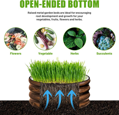 3 Pcs 2x2x1ft Round Galvanized Raised Garden Bed Kit Outdoor, Metal Planter Box for Planting Plants Vegetables, Brown